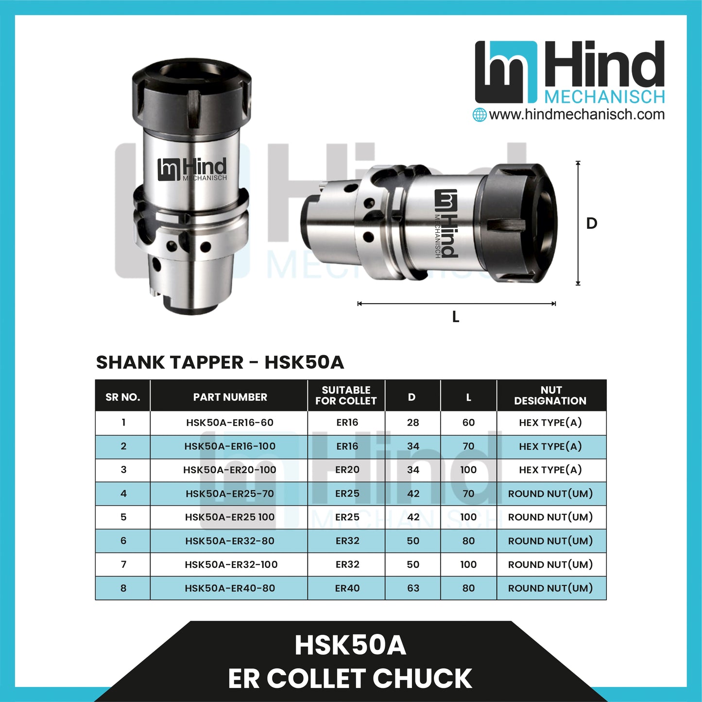 HSK50A ER Collet Chuck