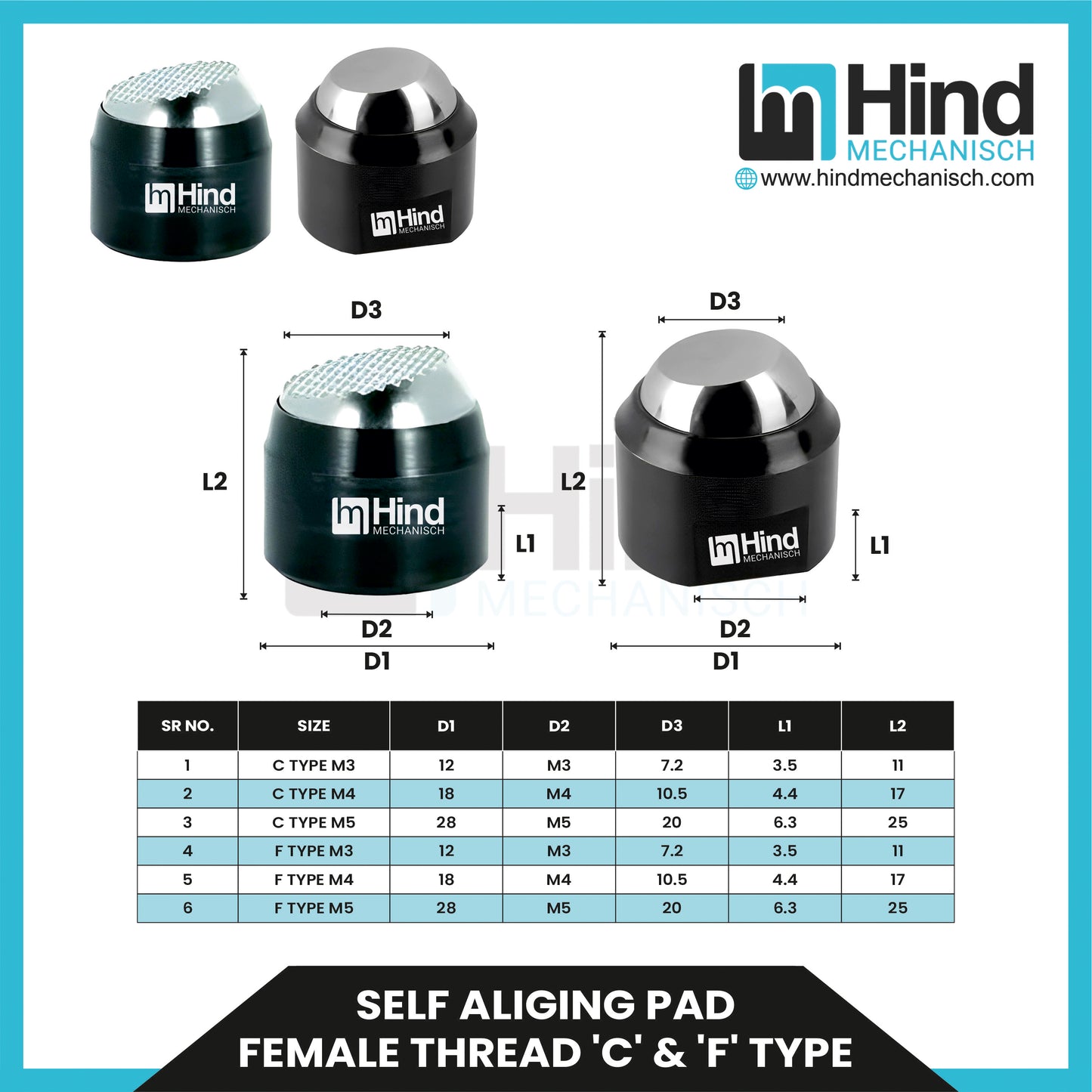 Self Aliging Pad Female Thread " C " & " F " Type