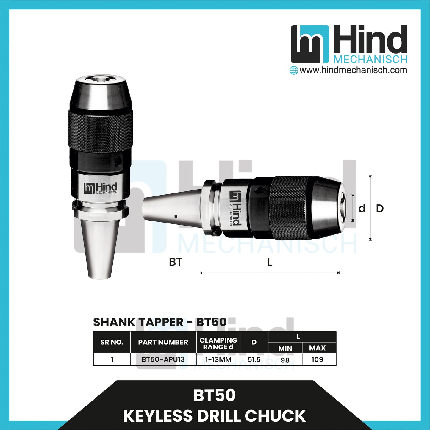 BT50 Keyless Drill Chuck