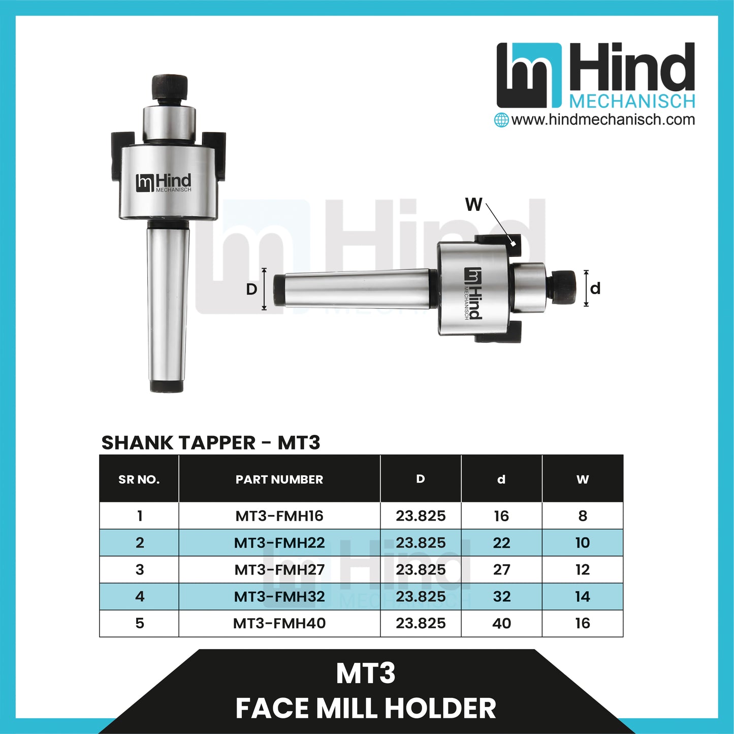 MT3 Face mill Holder