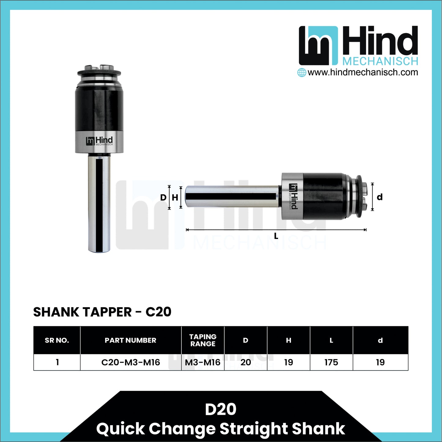 D20 Quick Change Straight Shank Tool Holder