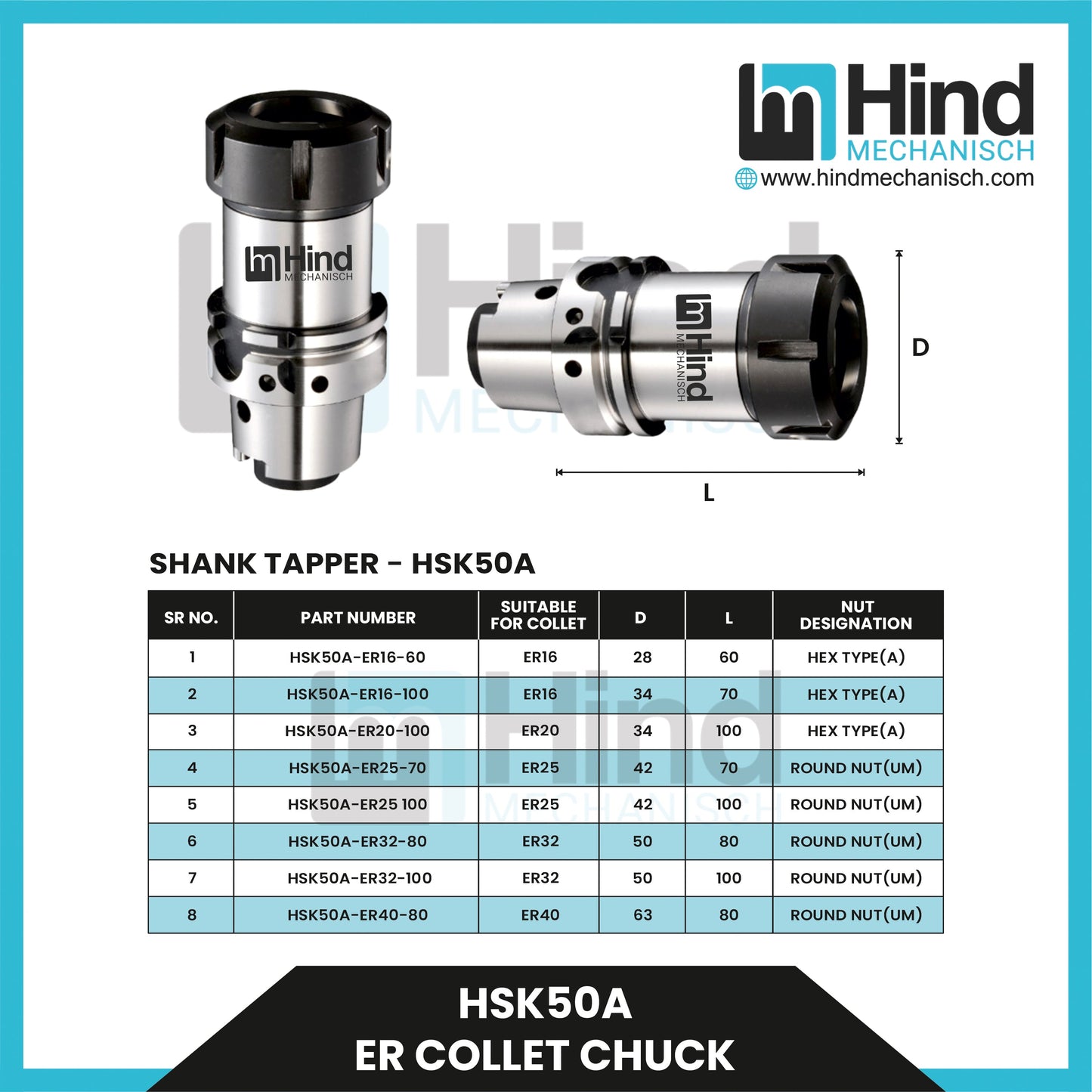 HSK50-A ER Collet Chuck Tool Holder