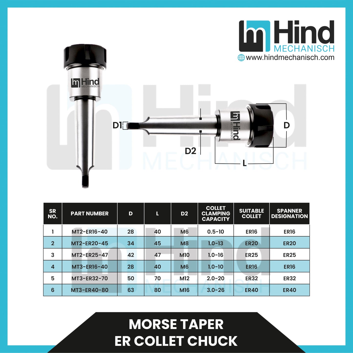 ER Collet Chuck Morse Taper Tool Holder (UPTO 100L)