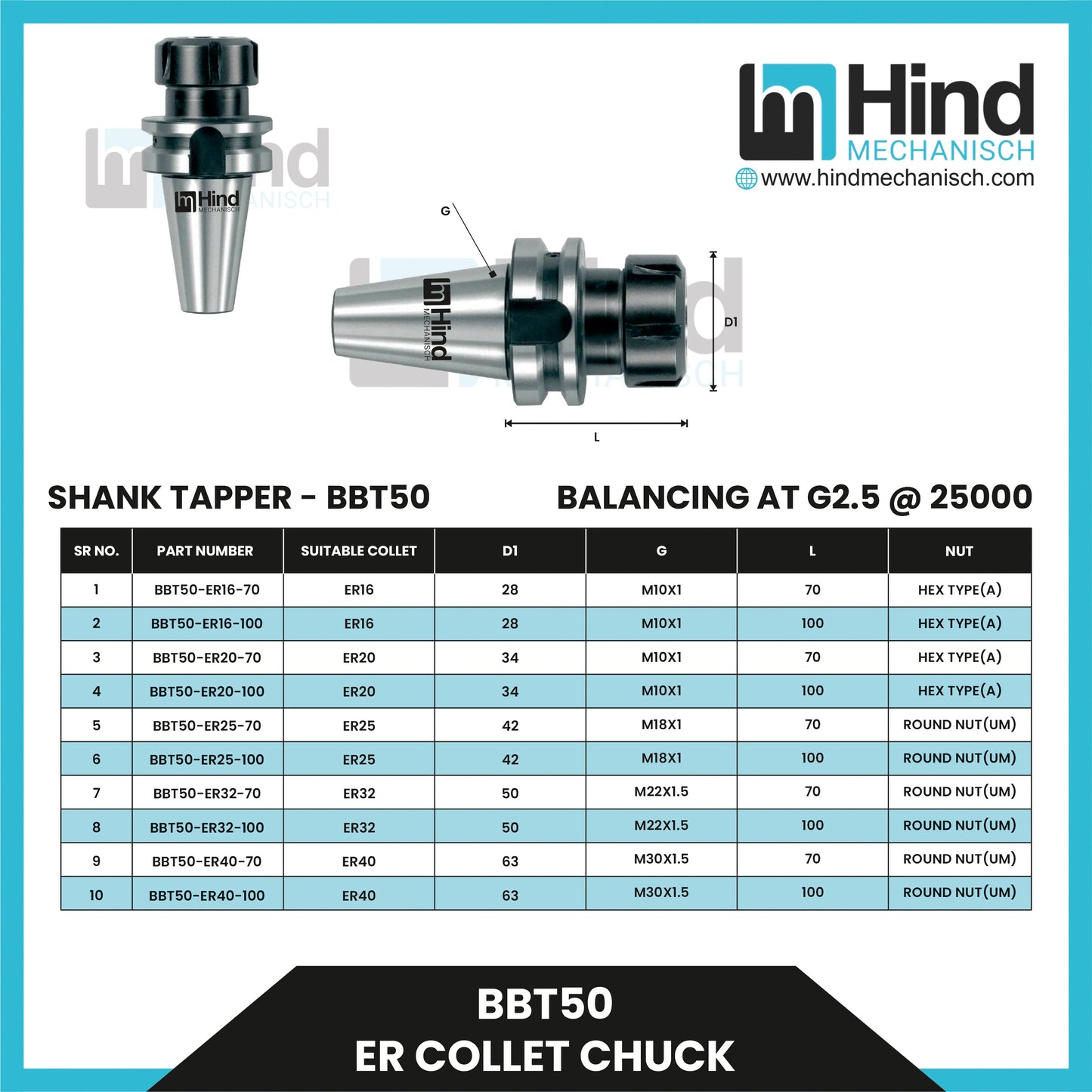 BBT50 ER Collet Chuck Tool Holder