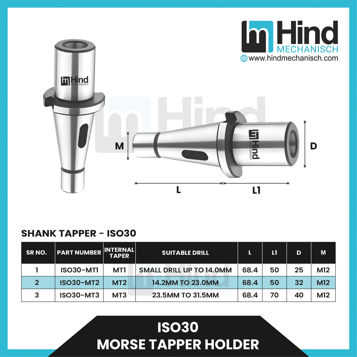 ISO30 Morse Taper Tool Holder (UPTO 100L)