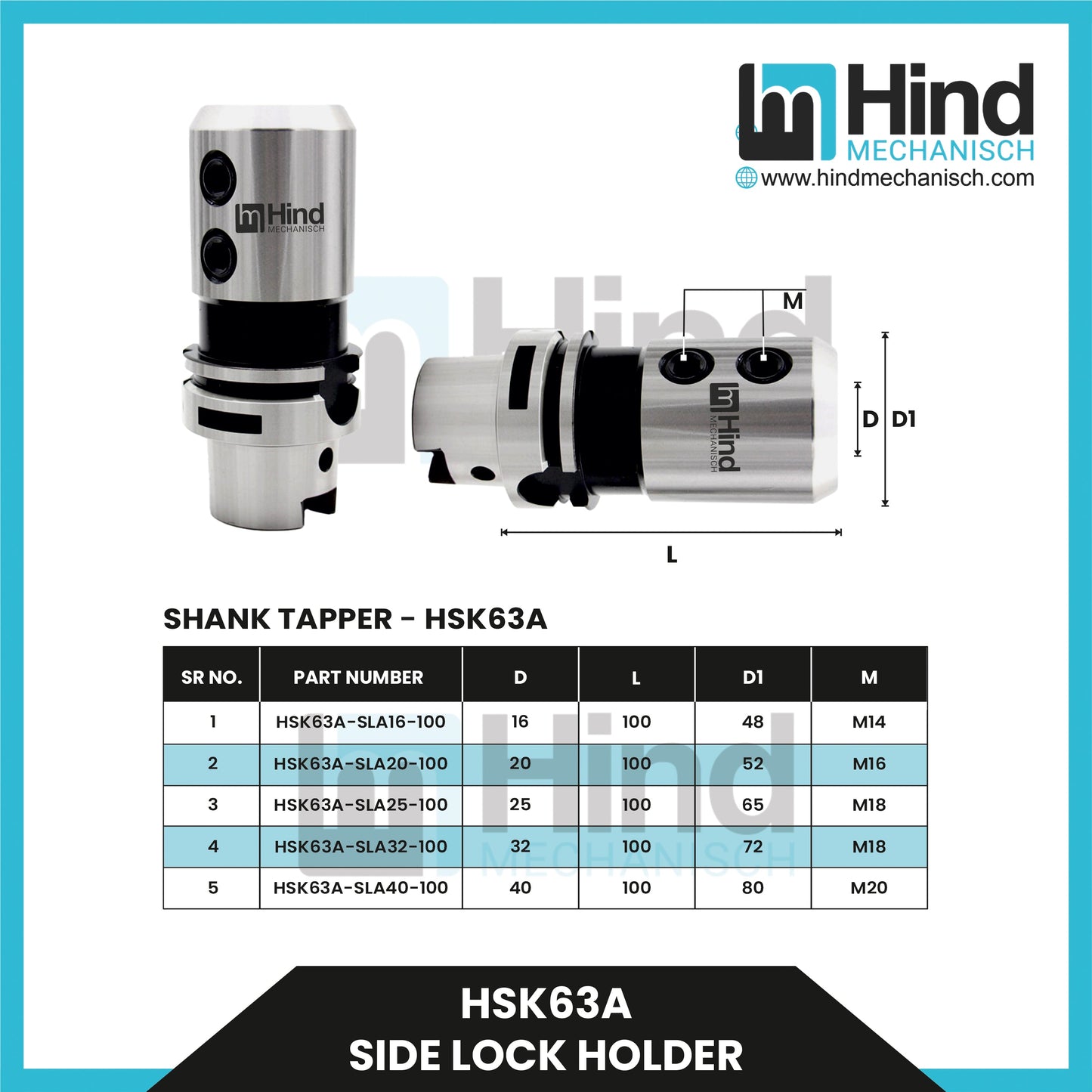 HSK63-A Side lock Tool Holder (UPTO 100)