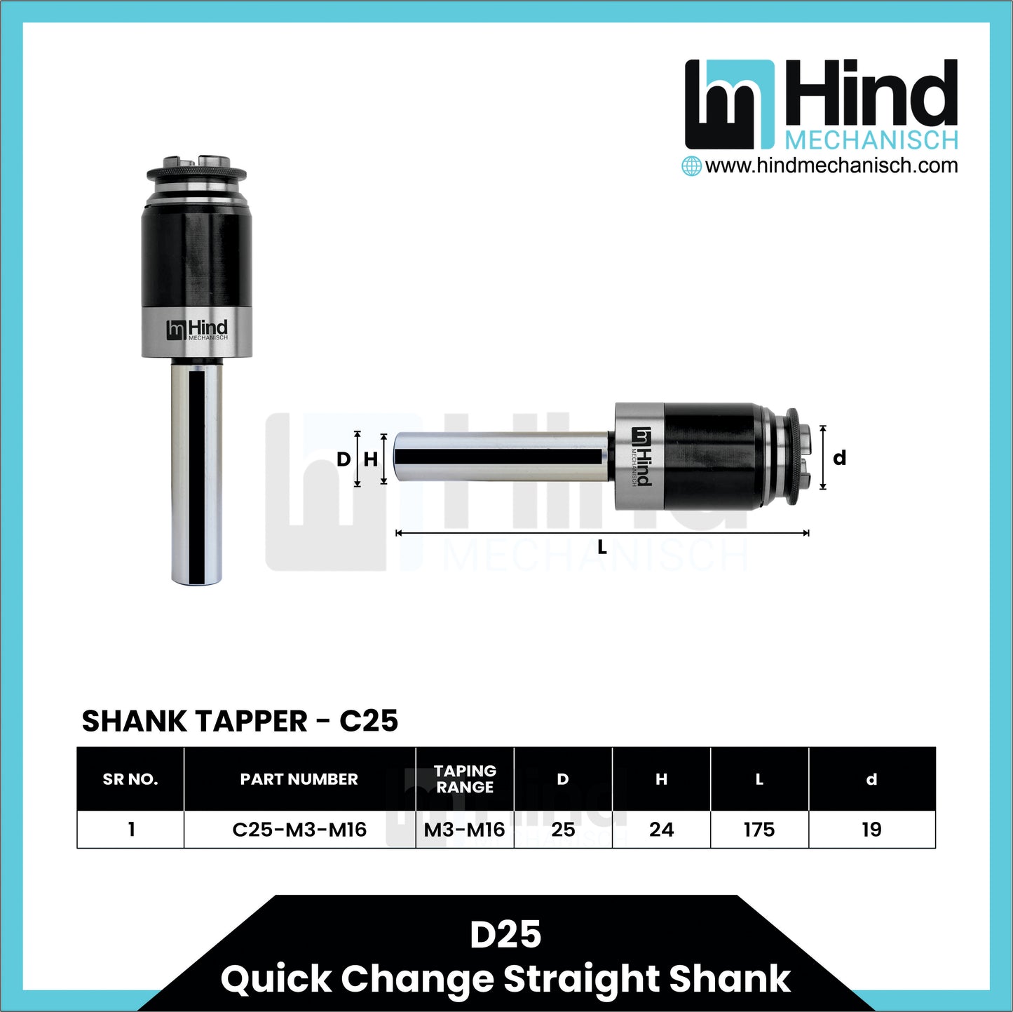 D25 Quick Change Straight Shank Tool Holder