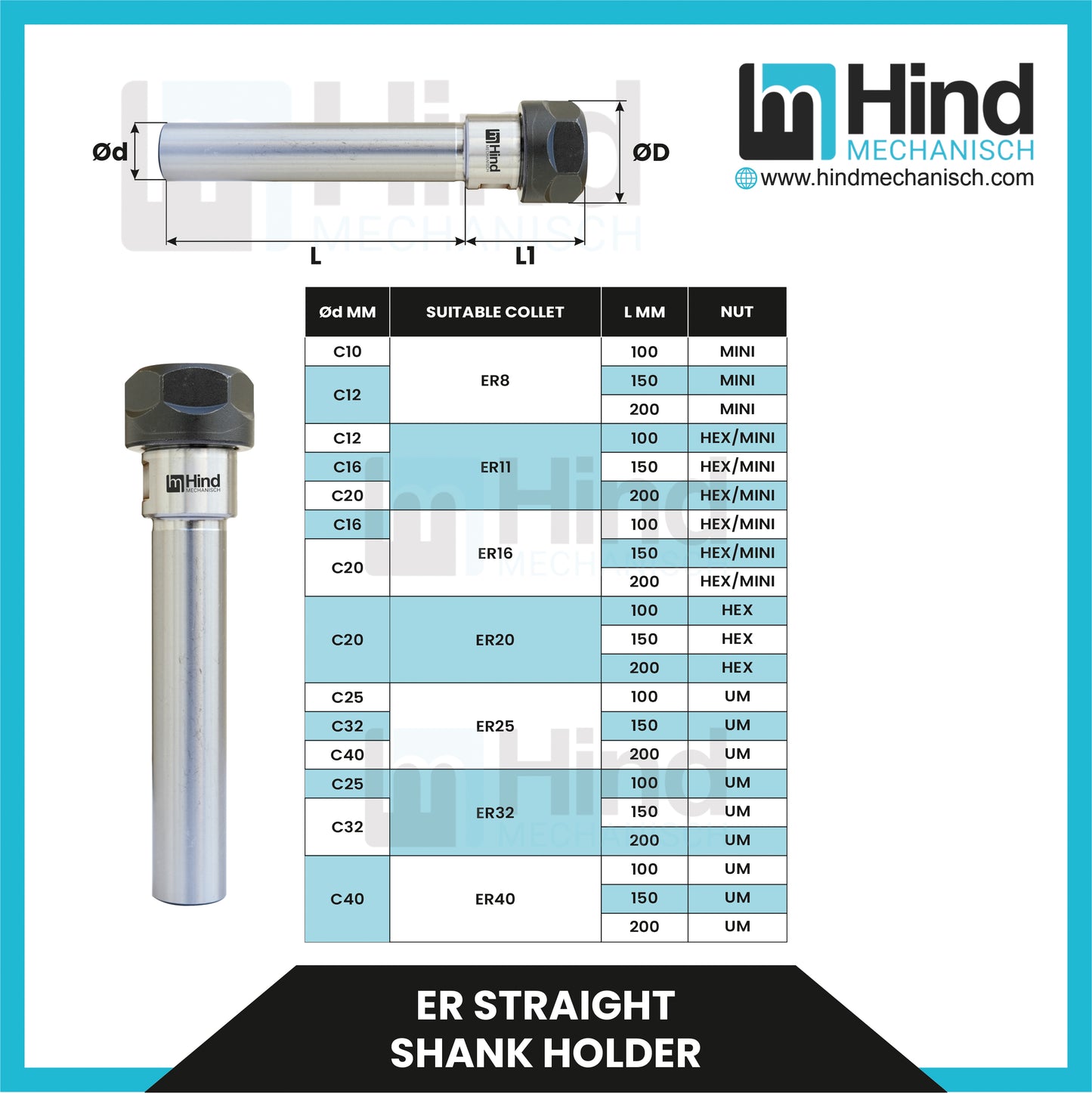 ER20 Straight Shank Holder