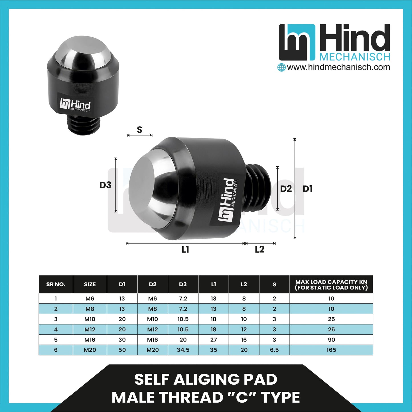 Self Aliging Pad Male Thread”C”Type Clamping Clamp