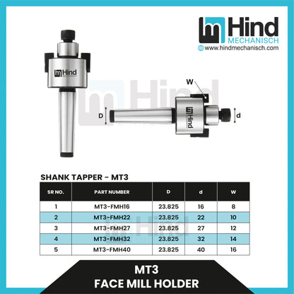 MT3 Face mill Holder