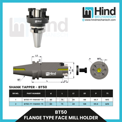 BT50 Flange Type Face Mill Holder