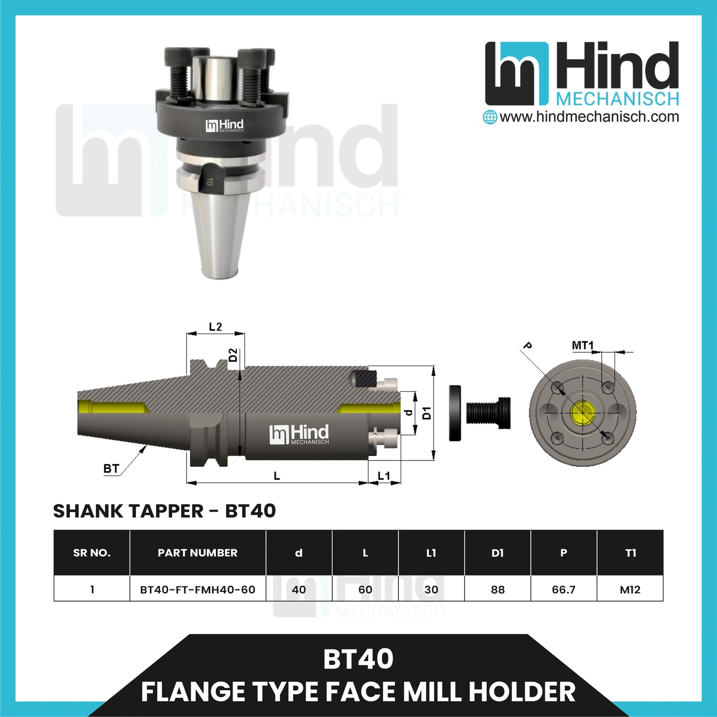 BT40 Flange Type Face Mill Holder