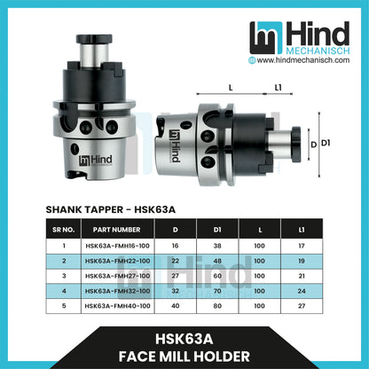HSK63-A Face Mill Tool Holder (UPTO 100)