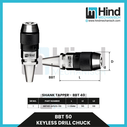 BBT50 Keyless Drill Chuck Tool Holder