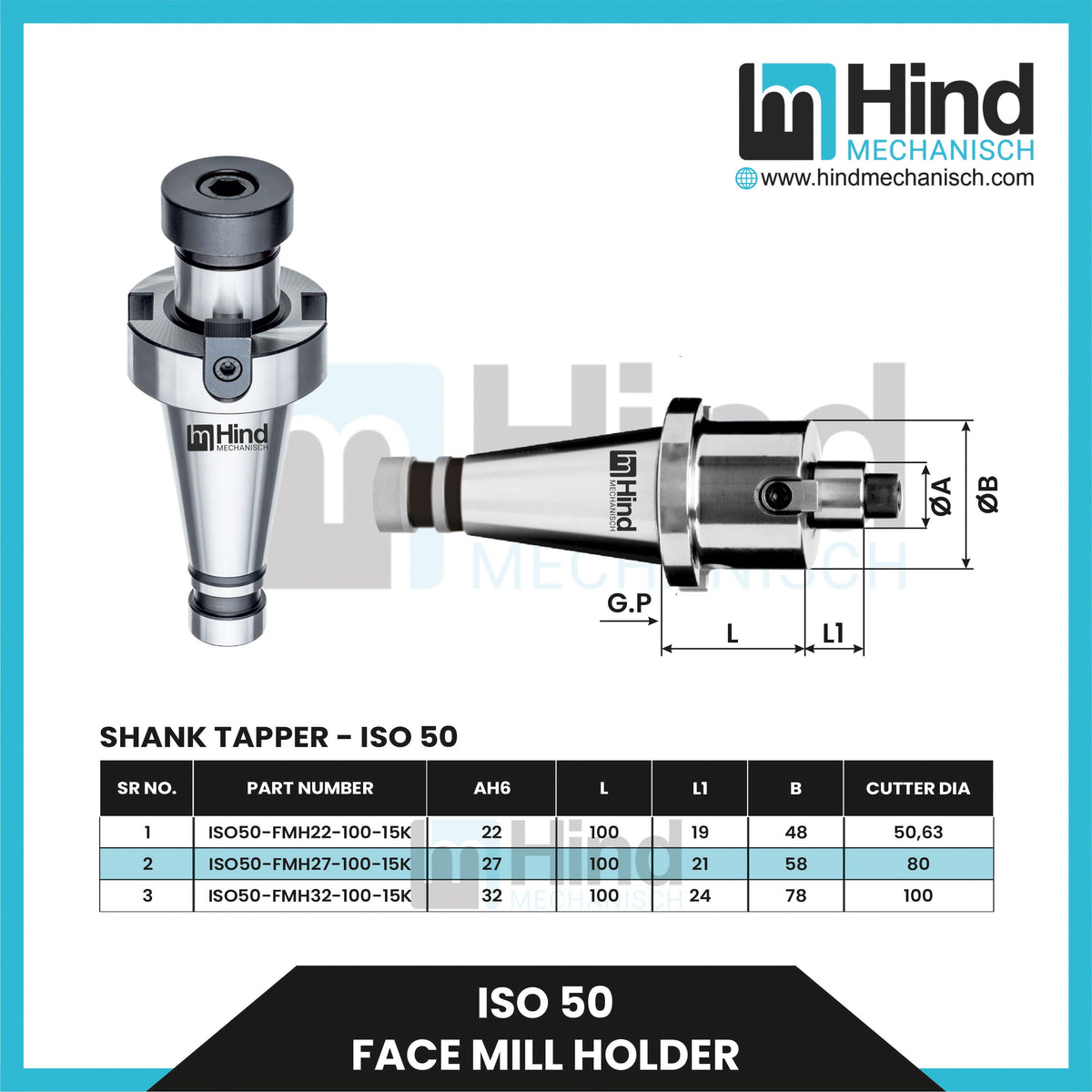 ISO50 Face Mill Tool Holder (UPTO 100)