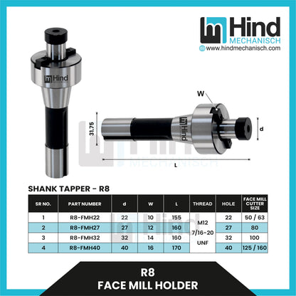 R8 ER Face Mill Tool Holder (UPTO 150)
