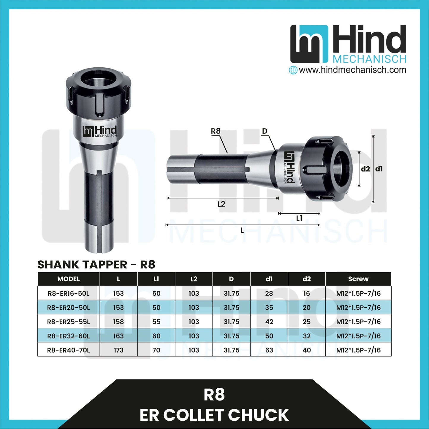 R8 ER Collet Chuck Tool Holder (UPTO 150)
