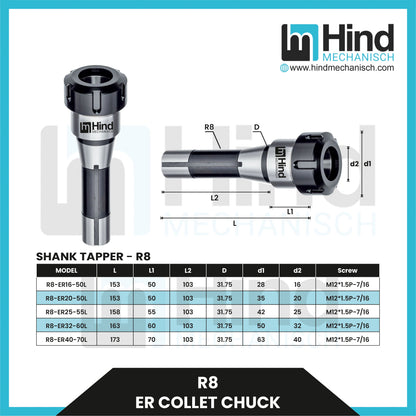 R8 ER Collet Chuck Tool Holder (UPTO 150)