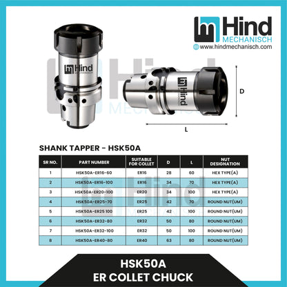 HSK50-A ER Collet Chuck Tool Holder