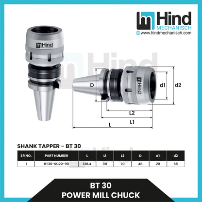 BT30 Power Mill Chuck Tool Holder S.N.