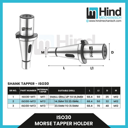ISO30 Morse Taper Tool Holder (UPTO 100L)