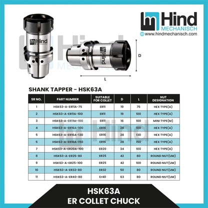 HSK63-A ER Collet Chuck Tool Holder
