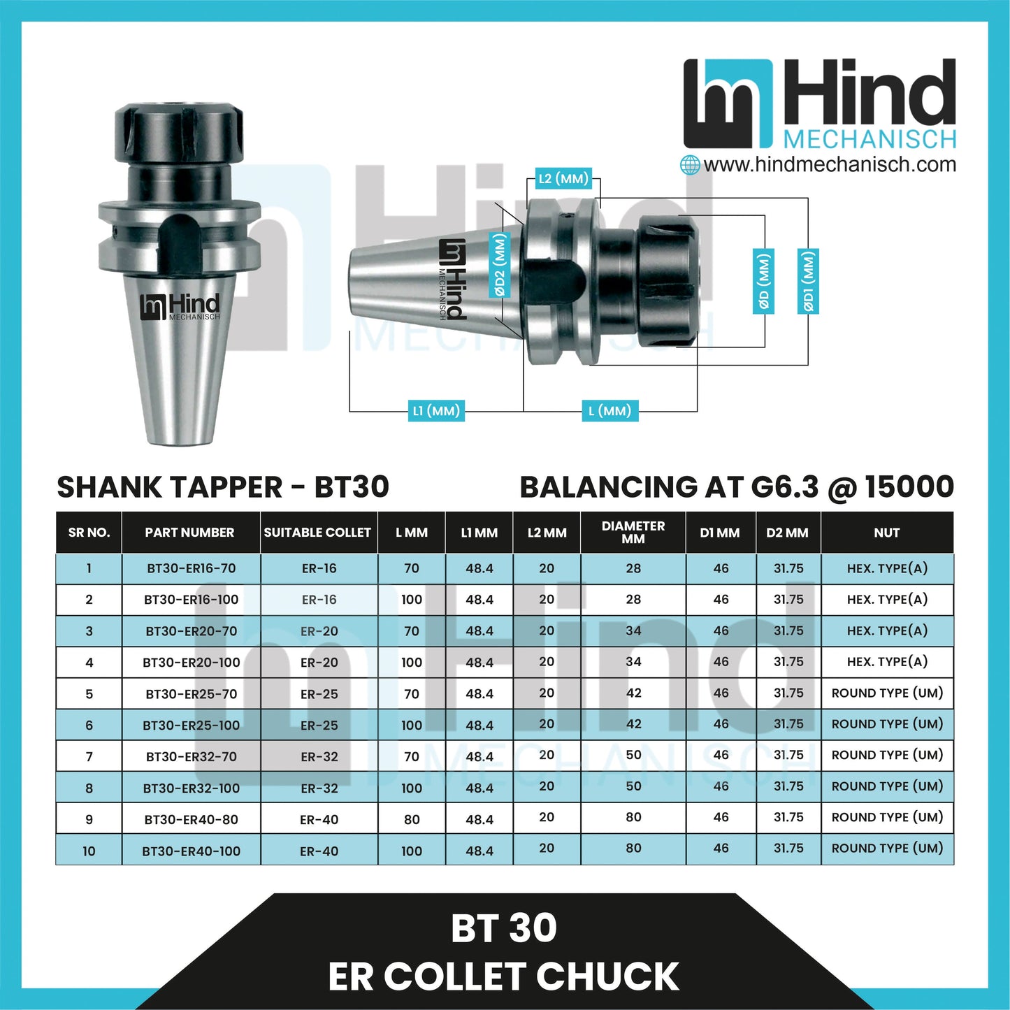 BT30 ER Collet Chuck Tool Holder