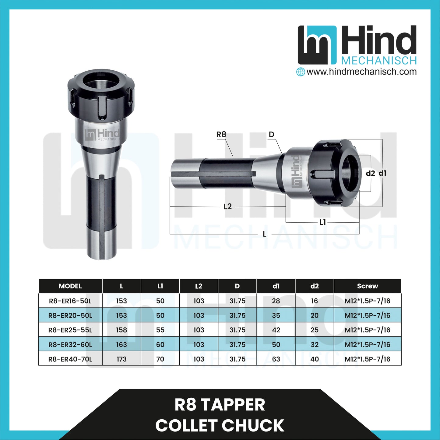 R8 Tapper Collet Chuck